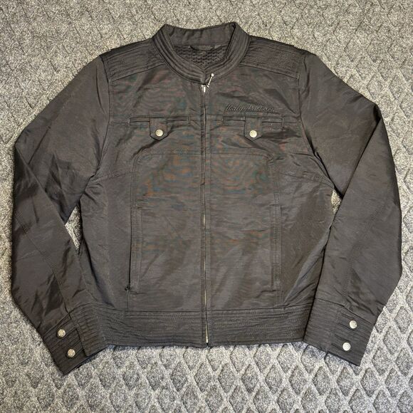 Harley Davidson Women’s S Black Crop Riding Jacket Rhinestone Logo - Picture 3 of 14